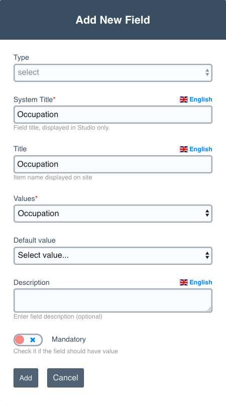 Create form field in UNA