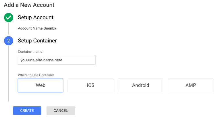 Create Google Tag Manager account and container